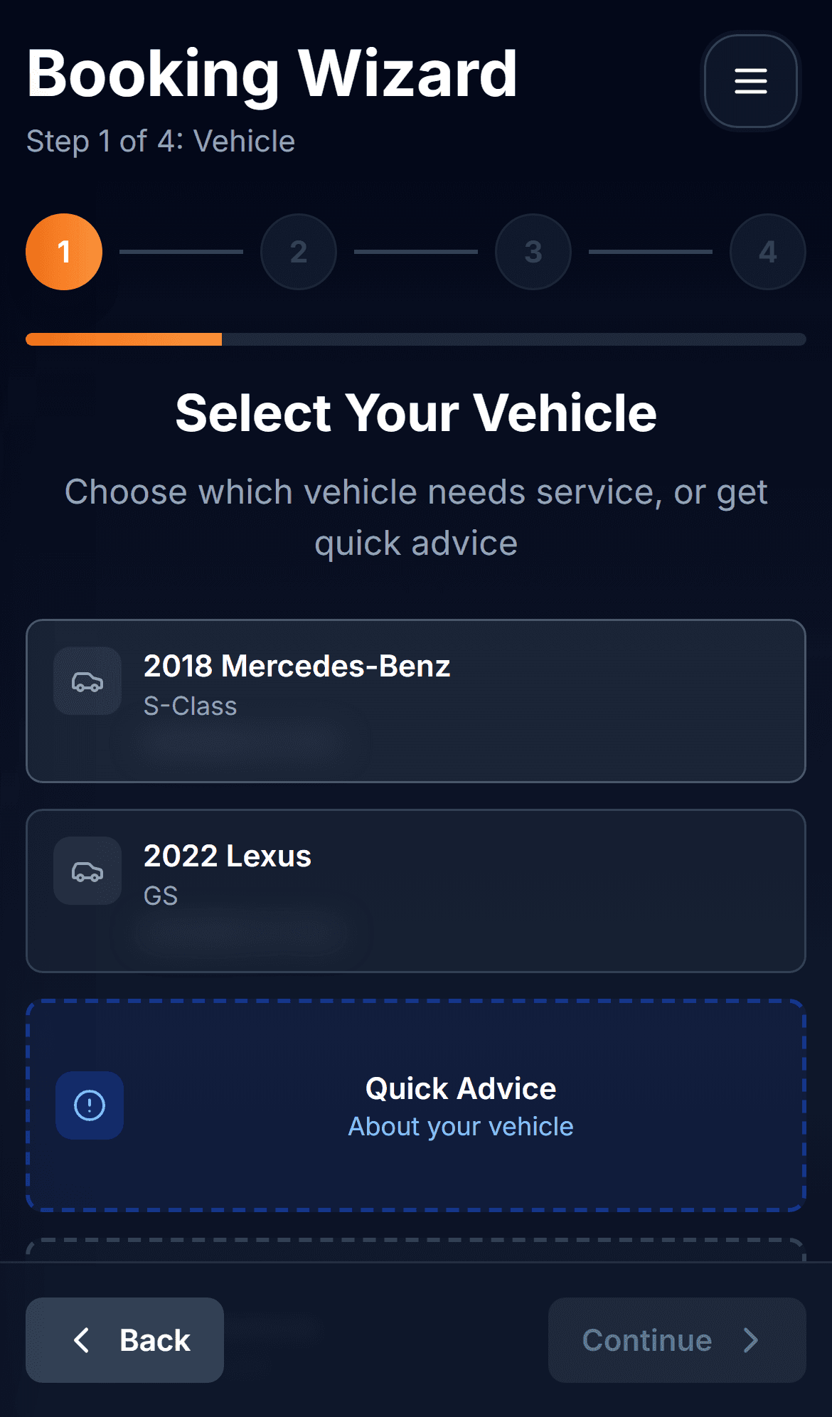 Vehicle selection step