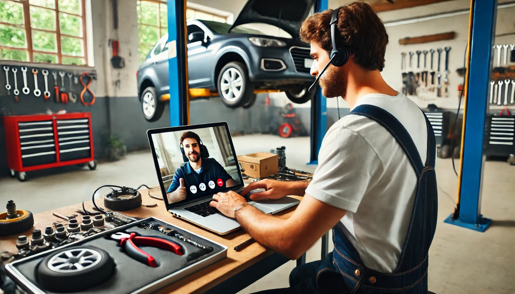 Professional auto mechanic workspace